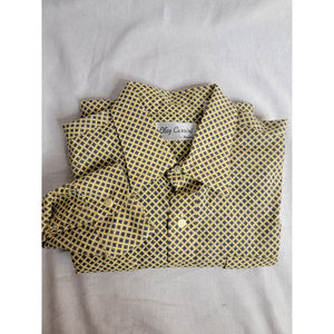 Oleg Cassini Yellow With Boxes Dress Shirt L 65 Poly 35 Cotton